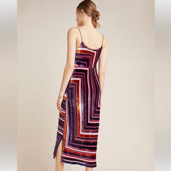 By Anthropologie Tina striped velvet midi slip column dress - Picture 2 of 8